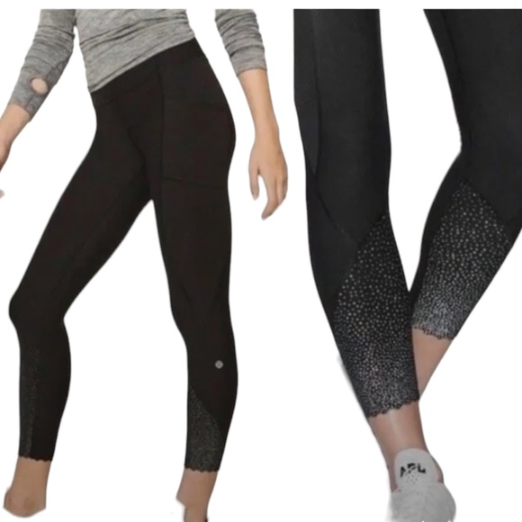 💕SALE💕 💕 Lululemon Rare Black Tight Stuff Full-On Luxtreme Crop Mesh Scallop - Picture 4 of 9